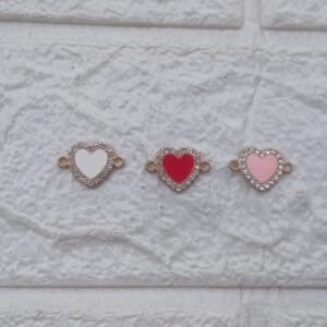 Heart With Stone Charm (both side connector)(1 Piece)