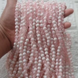 Light Pink Milky White Crackle Beads